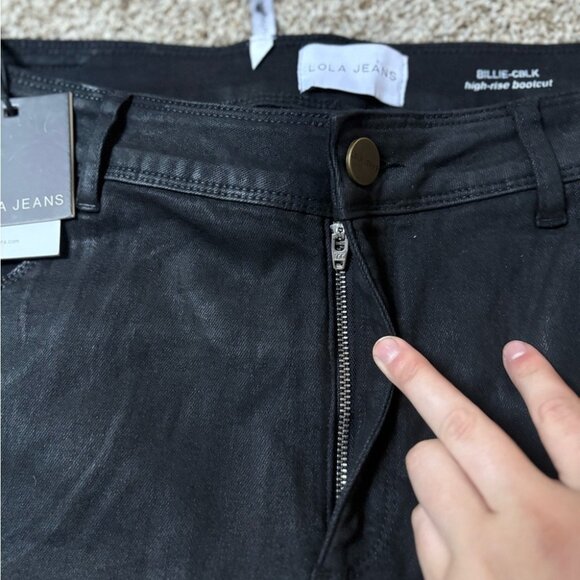 NEW Lola Denim-Billie High-Rise Bootcut Coated Black Stretch Premium Jeans 33 - Picture 9 of 13